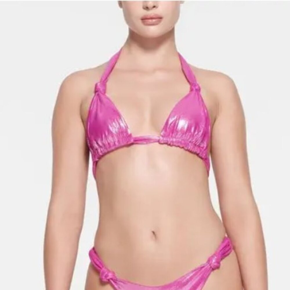 SKIMS Lollipop Liquid Shine Swim Knotted Micro Triangle Top – Size M (NWT)